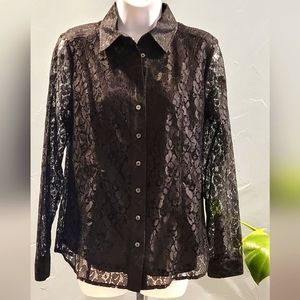 Jaclyn Smith black lace button down.